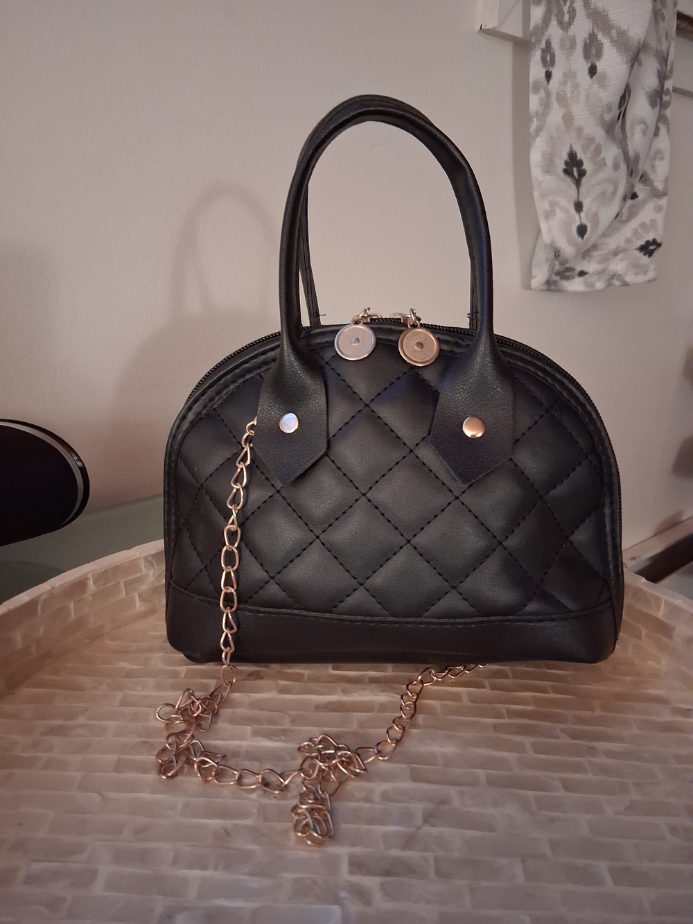 Quilted Dome Handbag w/ Crossbody Chain